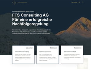 Startseite der FTS Consulting AG mit dem Schwerpunkt erfolgreiche Nachfolgeregelung vor einer Berglandschaft